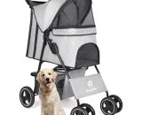 4-Wheel Folding Pet Stroller for small and medium-sized dogs and cats with cup holder and storage basket, 360° rotatable front wheels - Gray P02B-hui 725086309495
