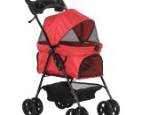 Pet Stroller No-Zip Foldable Travel Carriage with Brake Basket Canopy - Red - Pawhut 5056399127687 5056399127687