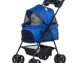 Pet Stroller No-Zip Foldable Travel Carriage with Brake Basket Canopy - Blue - Pawhut 5056399127663 5056399127663