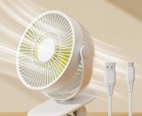 Mini Clamp Fan, Small usb Fan with 4000mAh Rechargeable Battery, 4 Speeds, Max 14 Hours, Small and Quiet for Bed, Desk, Stroller - Milky White RBD030071XXH 9318807439581