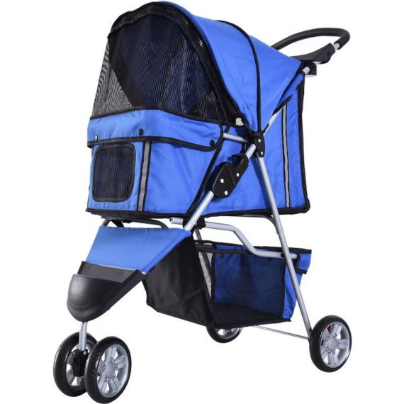 Pet Stroller Pushchair Carrier for Cat Puppy with 3 Wheels Blue - Blue - Pawhut 5055974823181 5055974823181