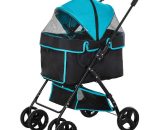 Pet Stroller Foldable Carriage w/ Brake Basket Canopy Removable Cloth - Black - Pawhut 5056399127632 5056399127632
