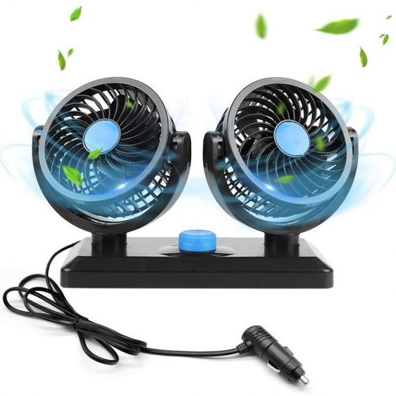Car Fan, 12v Dual Head Fan, Rechargeable Mini Portable Fan, 360 ° Rotation with 2 Speeds, Car Cigarette Lighter for Strollers, Travel, Office Dksfjkl DK-16160 6900235599888