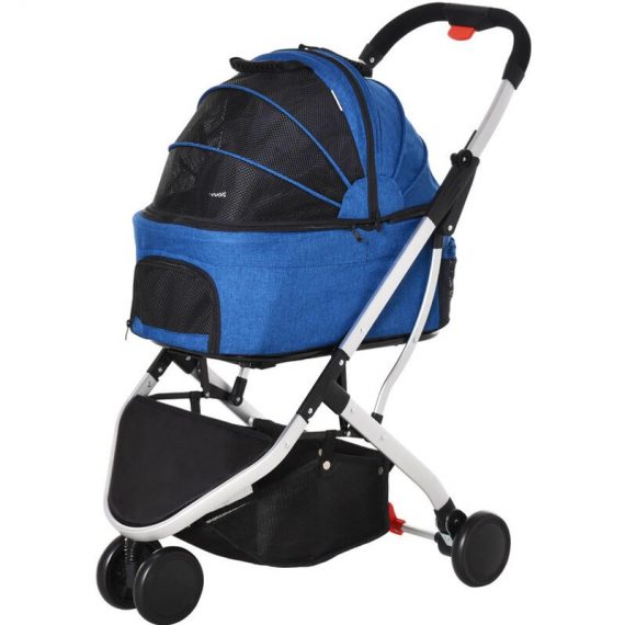 Pet Stroller Foldable Dog Cat Travel Carriage 2-In-1 Design Carrying Bag - Blue - Pawhut 5056399127304 5056399127304