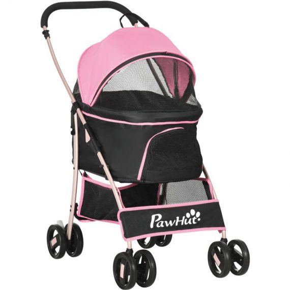 3 In 1 Pet Stroller, Detachable Dog Cat Travel Carriage - Pink - Pink - Pawhut 5056602940508 5056602940508