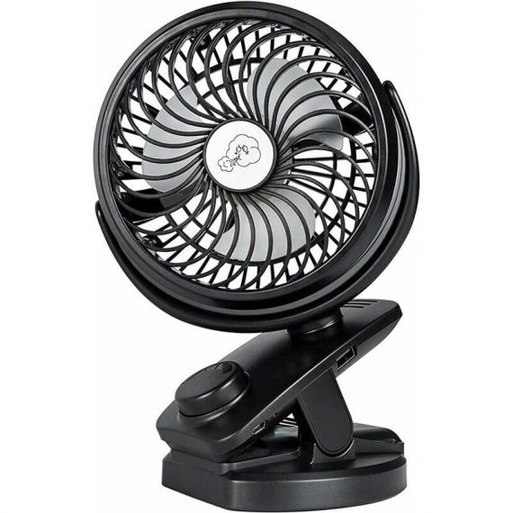 Mini Clamp Fan, Portable Small Desk Fan, usb Rechargeable Battery Silent Clip Fan for Stroller Camping (Black) ACIO2583 9117526180916