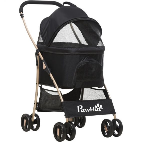 3 In 1 Pet Stroller, Detachable Dog Cat Travel Carriage - Black - Black - Pawhut 5056602940546 5056602940546
