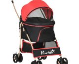 3 In 1 Pet Stroller, Detachable Dog Cat Travel Carriage - Red - Red - Pawhut 5056602940461 5056602940461