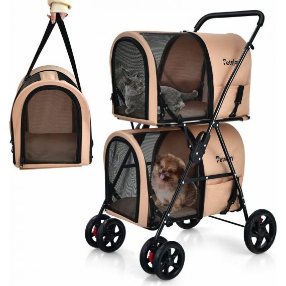 Double-Layer Pet Stroller Pushchair 4-in-1 Folding Dog Cat Walk Travel Carrier PW10010BE 615200215972