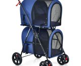 Double Pet Stroller, Folding Dog Travel Pushchair Cat Buggy with 4 Wheels, Safety Belt, 2 Detachable Carriers & Cushions, Dogs Cats Prams for Small PW10010NY 9649799840094