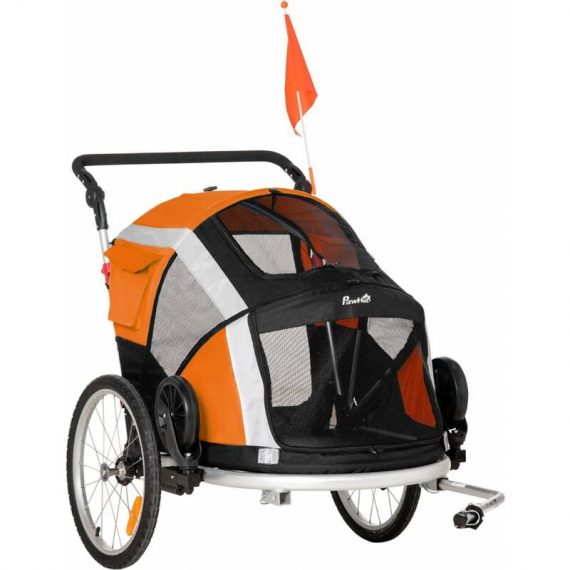 2-in-1 Dog Bicycle Trailer w/ Safety Leash, Reflectors - Orange - Orange - Pawhut 5056534542641 5056534542641