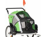 2-in-1 Dog Bicycle Trailer w/ Safety Leash, Reflectors - Green - Green - Pawhut 5056534542603 5056534542603