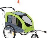 Pet Bicycle Trailer Water Resistant Carrier 3 Wheels Push Pull Brake - Grey & Green - Pawhut 5056029872024 5056029872024