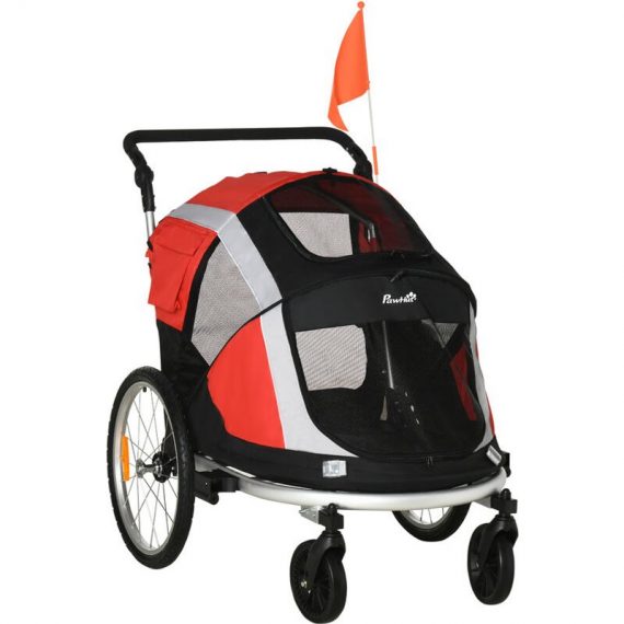 2-in-1 Dog Bicycle Trailer w/ Safety Leash, Reflectors - Red - Red - Pawhut 5056534542559 5056534542559