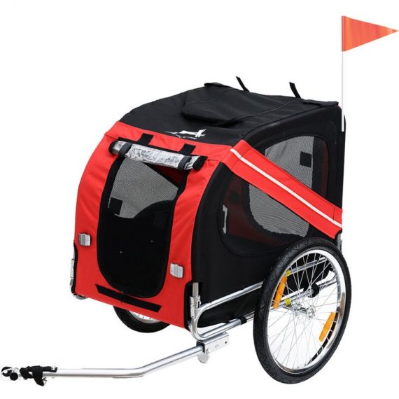 Pet Bicycle Trailer Dog Cat Bike Carrier Water Resistant Red Outdoor - Red, black - Pawhut 5055974866935 5055974866935
