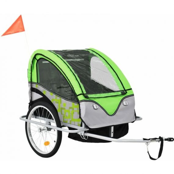 2-in-1 Kids' Bicycle Trailer & Stroller Green and Grey vidaXL - Green 8718475573098 8718475573098