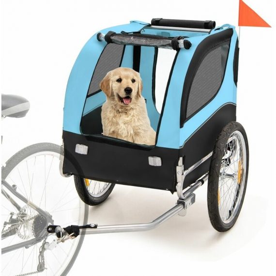 Dog Bike Trailer Folding Pet Bicycle Cart Wagon Carrier Pet Bike Safety Flag PW10028BL