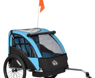 Homcom - Child Bicycle Trailer 2-Seat Foldable Baby Carrier with Storage Bag - Blue 5056399127618 5056399127618