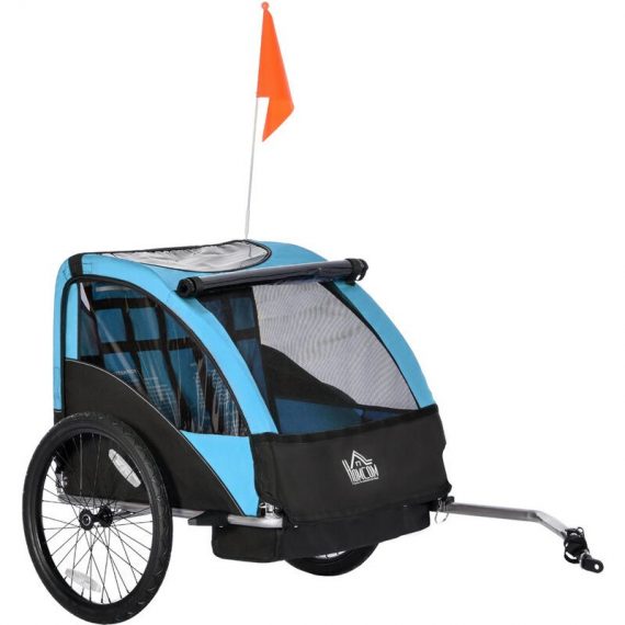 Homcom - Child Bicycle Trailer 2-Seat Foldable Baby Carrier with Storage Bag - Blue 5056399127618 5056399127618